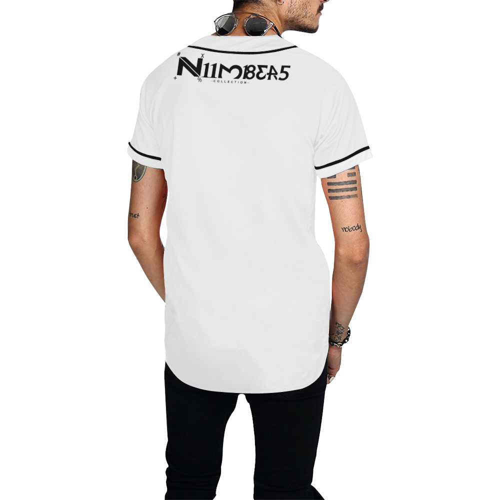 NUMBERS Collection N White/Black All Over Print Baseball Jersey for Men (Model T50)