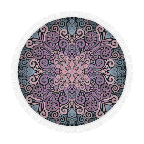 Pink, purple blue, Boho Ornate Watercolor Mandala Circular Beach Shawl 59"x 59"