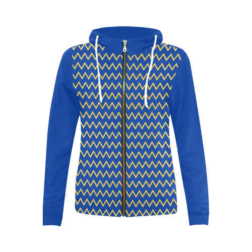 Chevron Jaune/Bleu All Over Print Full Zip Hoodie for Women (Model H14)