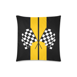Race Car Stripe, Checkered Flag, Black and Yellow Custom Zippered Pillow Case 18"x18"(Twin Sides)