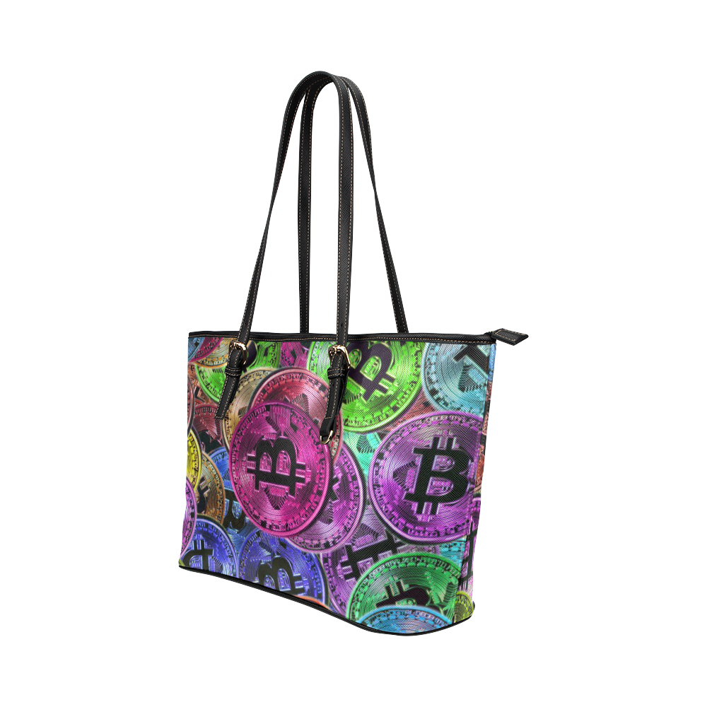 BITCOIN 2 Leather Tote Bag/Large (Model 1651)