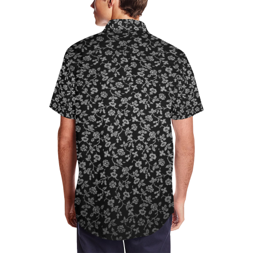Gothic Underground Dark Ivy Satin Dress Shirt Men's Short Sleeve Shirt with Lapel Collar (Model T54)