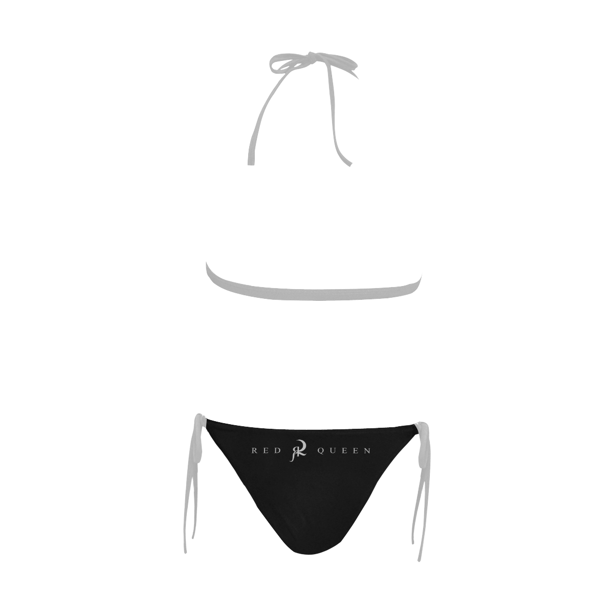 RED QUEEN SYMBOL LOGO GREY & BLACK GREY LINING Buckle Front Halter Bikini Swimsuit (Model S08)