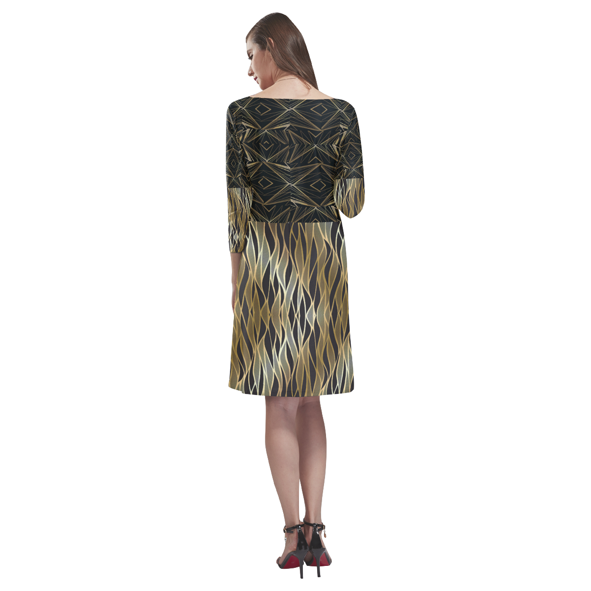 seamless gold and diamond design by FlipStylez Designs Rhea Loose Round Neck Dress(Model D22)