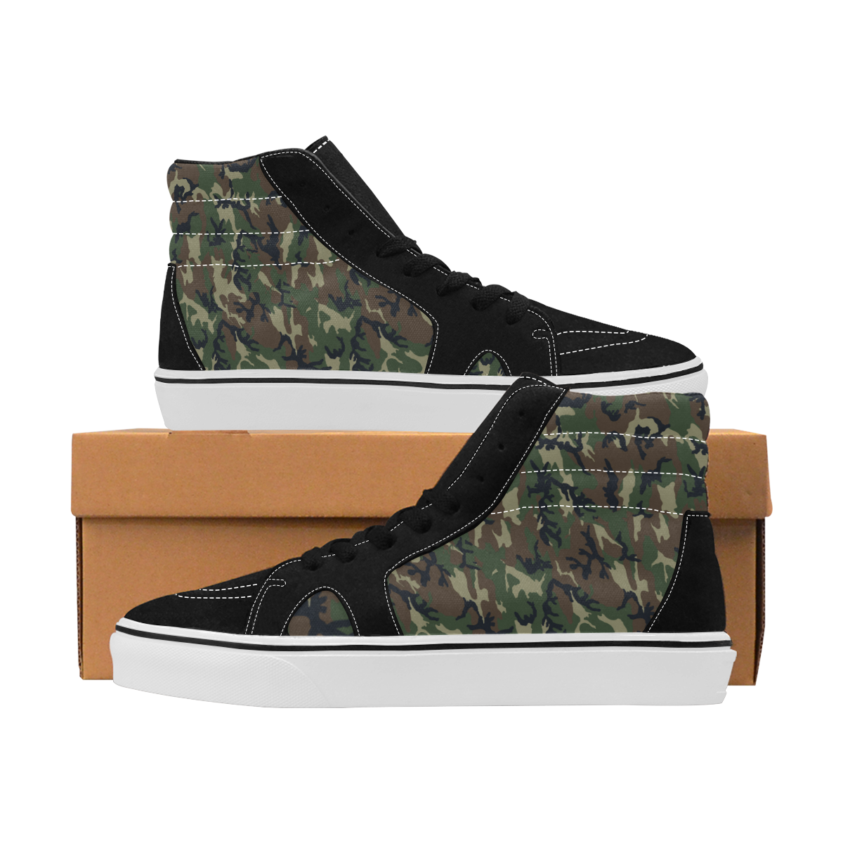 Woodland Forest Green Camouflage Men's High Top Skateboarding Shoes (Model E001-1)