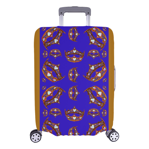 Queen of Hearts Gold Crown Tiara scattered pattern blue background luggage Luggage Cover/Large 26"-28"