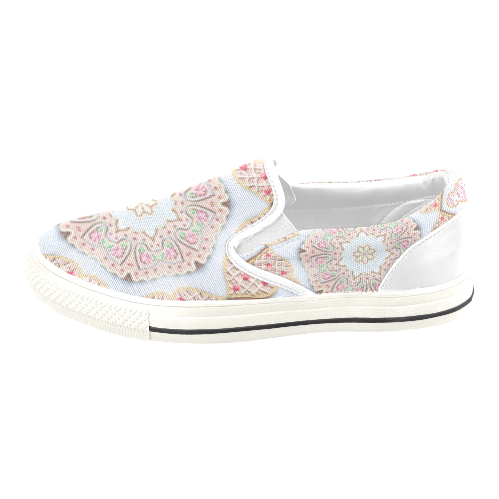 Love and Romance Heart Shaped Sugar Cookies Women's Slip-on Canvas Shoes/Large Size (Model 019)