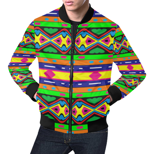 Distorted colorful shapes and stripes All Over Print Bomber Jacket for Men (Model H19)