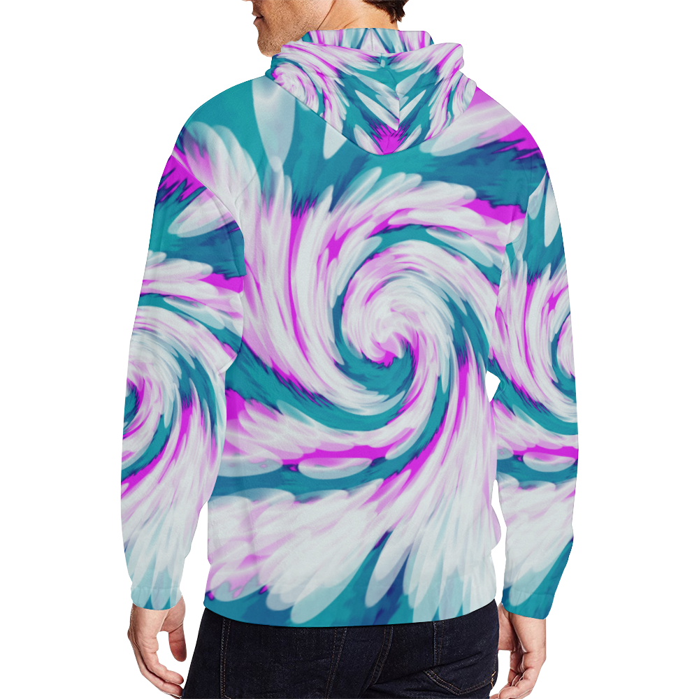 Turquoise Pink Tie Dye Swirl Abstract All Over Print Full Zip Hoodie for Men (Model H14)