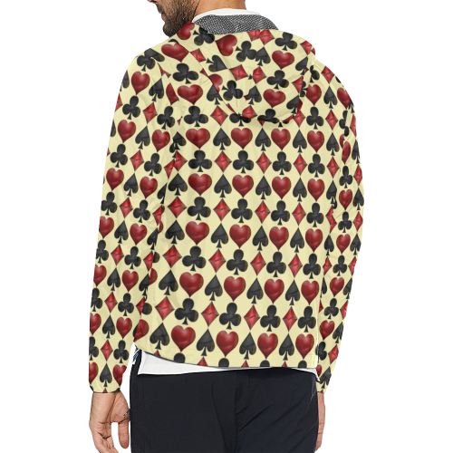 Las Vegas Black and Red Casino Poker Card Shapes on Yellow Unisex All Over Print Windbreaker (Model H23)