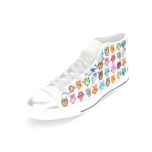 Colorful Owls White WB Women's Classic High Top Canvas Shoes (Model 017)