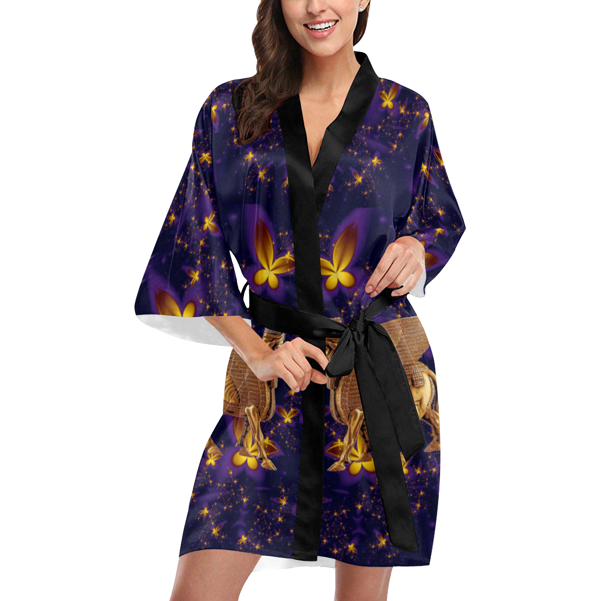 Golden Lamassu Kimono Robe