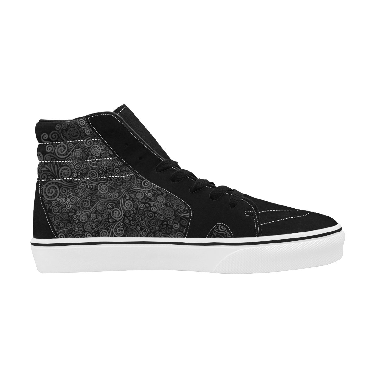 3D Psychedelic Black and White Rose Women's High Top Skateboarding Shoes (Model E001-1)