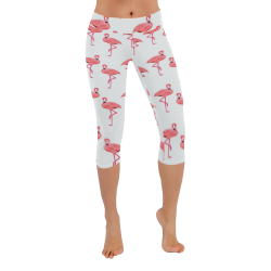 Classic Pink Flamingo Pattern Women's Low Rise Capri Leggings (Invisible Stitch) (Model L08)