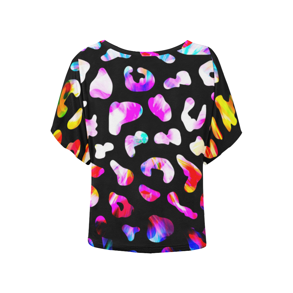 colorful animal print Women's Batwing-Sleeved Blouse T shirt (Model T44)
