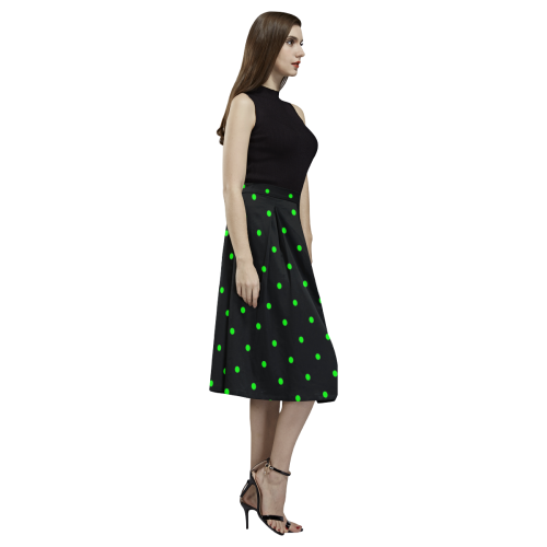 Green Polka Dots on Black Aoede Crepe Skirt (Model D16)