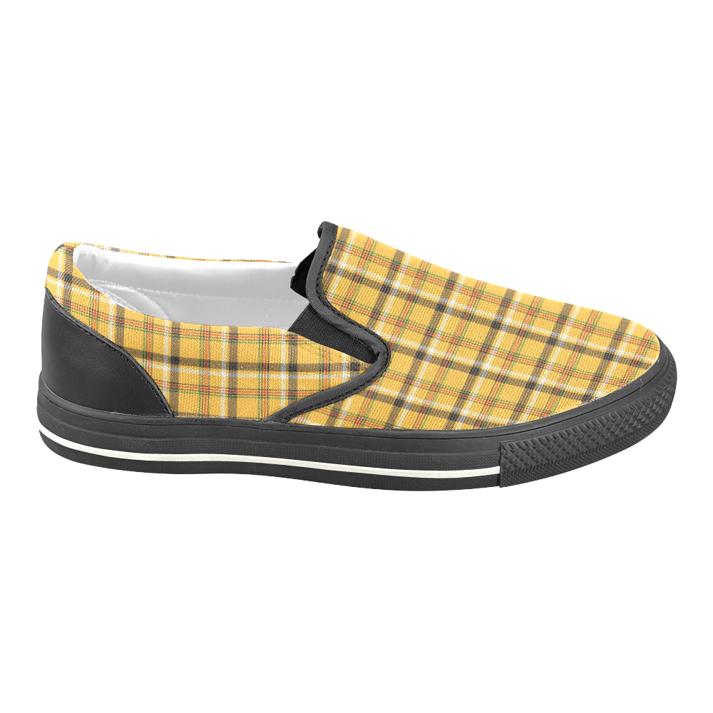 Yellow Tartan (Plaid) Women's Unusual Slip-on Canvas Shoes (Model 019)