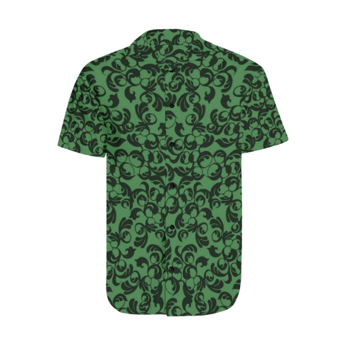 Luciferian Devil Green Leaf Pattern Satin Dress Shirt Men's Short Sleeve Shirt with Lapel Collar (Model T54)