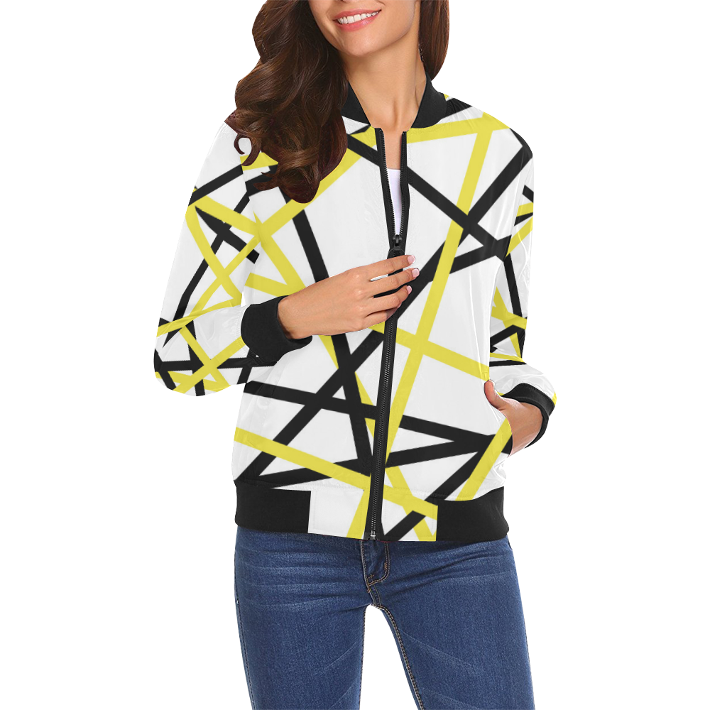 Black and yellow stripes All Over Print Bomber Jacket for Women (Model H19)