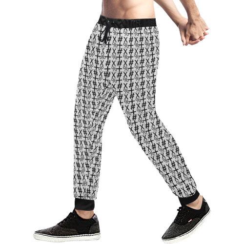 NUMBERS Collection Symbols White/Black Men's All Over Print Sweatpants (Model L11)