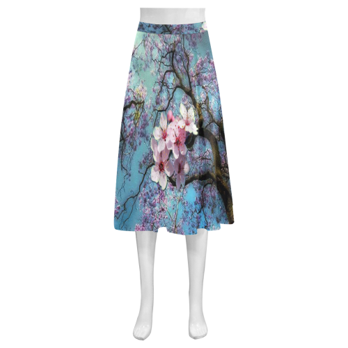 Cherry blossomL Mnemosyne Women's Crepe Skirt (Model D16)