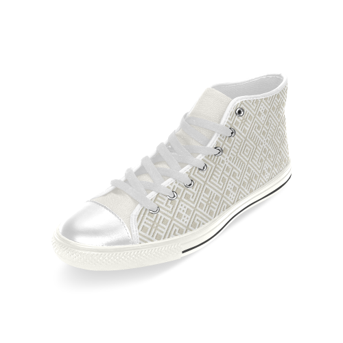 White 3D Geometric Pattern Men’s Classic High Top Canvas Shoes (Model 017)