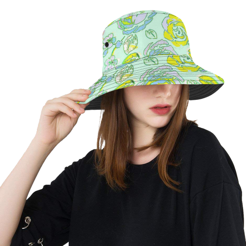 Green Yellow Rosie All Over Print Bucket Hat