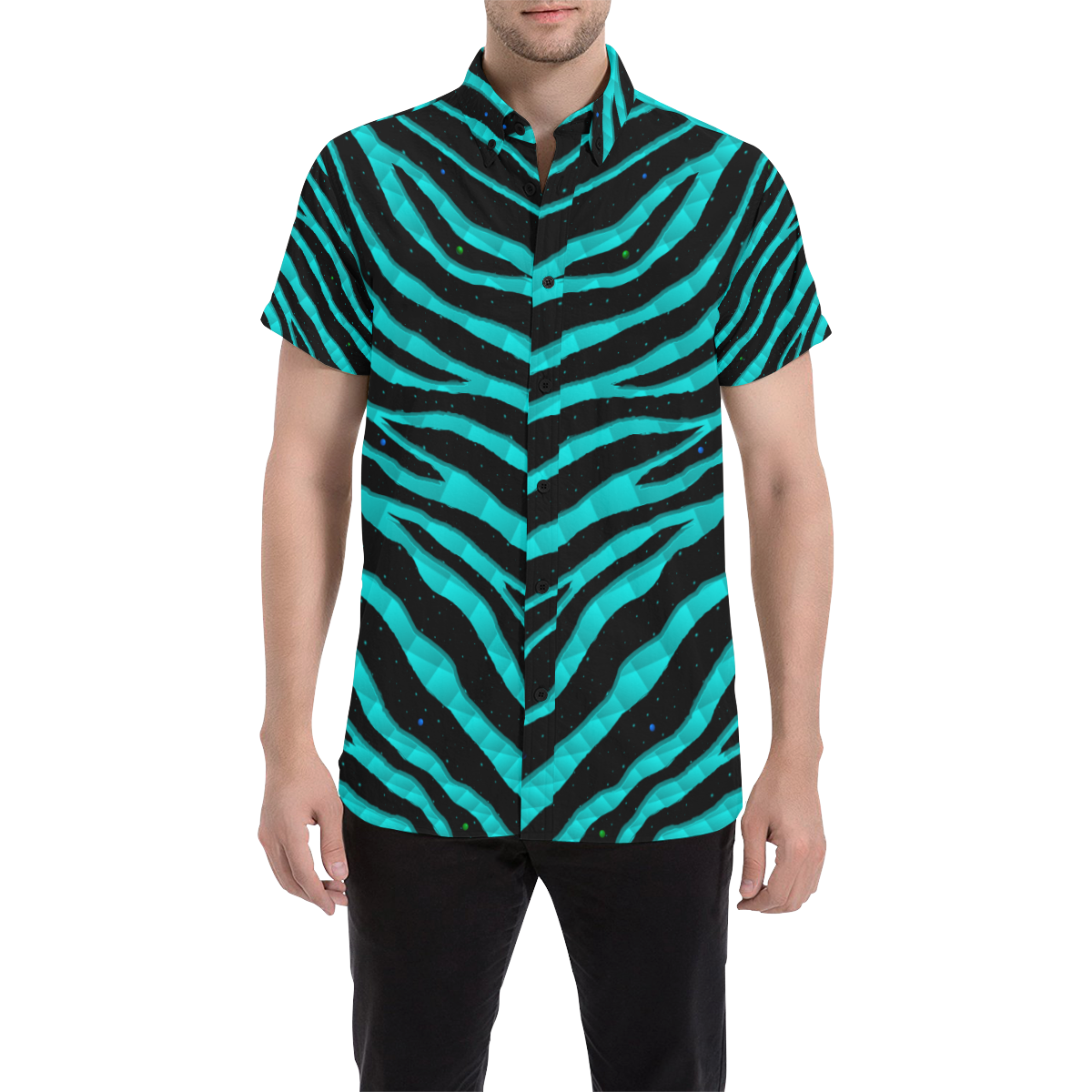 Ripped SpaceTime Stripes - Cyan Men's All Over Print Short Sleeve Shirt/Large Size (Model T53)