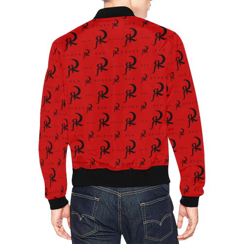 RED QUEEN ALL OVER LOGO PATTERN PRINT RED & BLACK All Over Print Bomber Jacket for Men (Model H19)