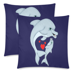 Dolphin Love Blue Custom Zippered Pillow Cases 18"x 18" (Twin Sides) (Set of 2)