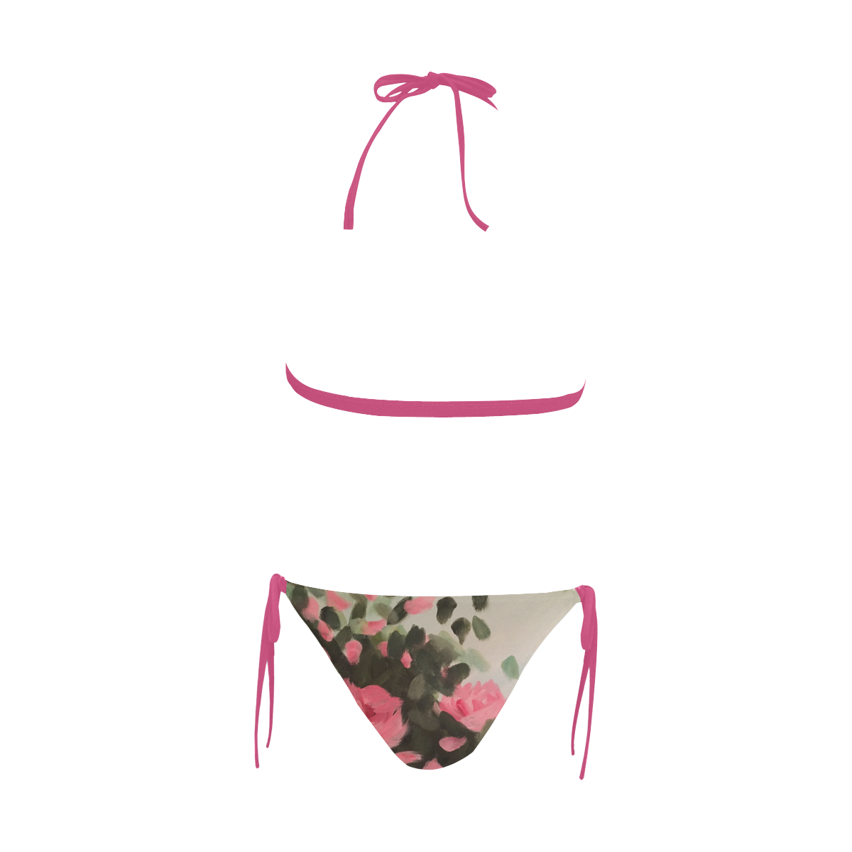 Roses & Bushes Buckle Front Halter Bikini Swimsuit (Model S08)