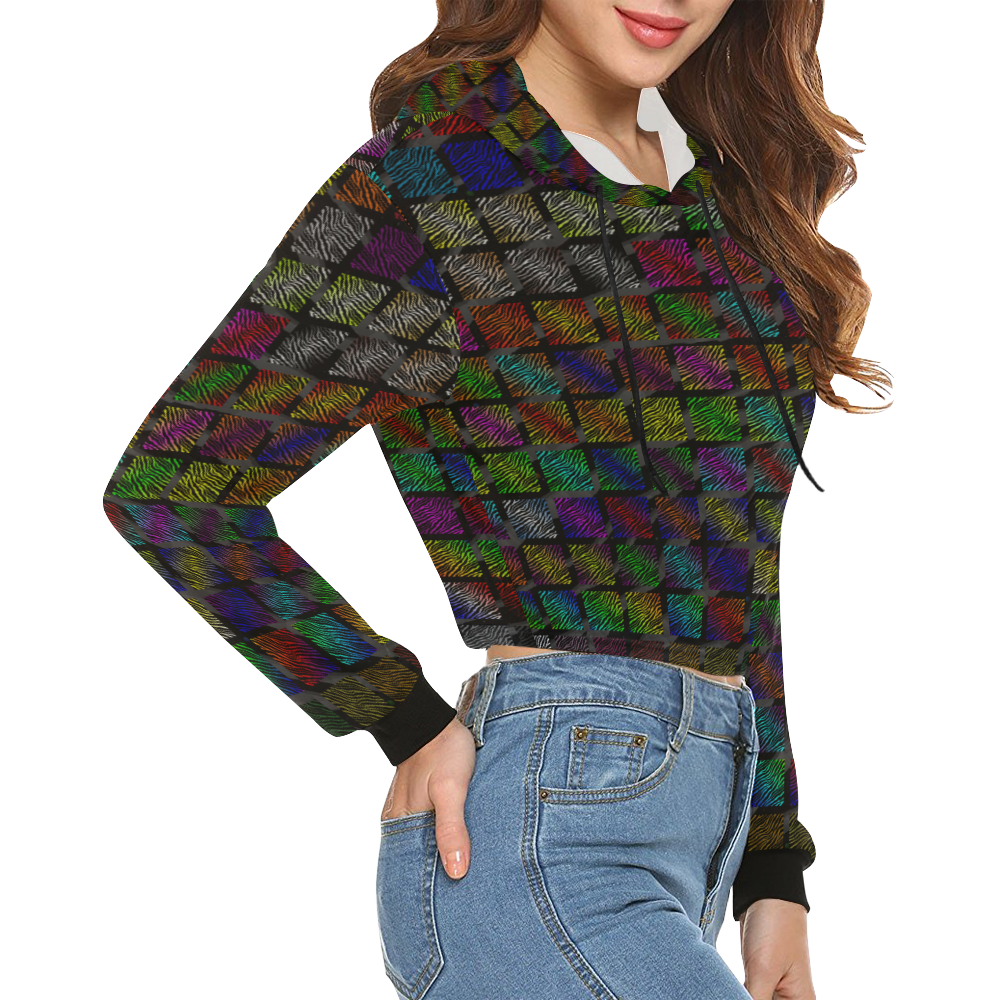 Ripped SpaceTime Stripes Collection All Over Print Crop Hoodie for Women (Model H22)