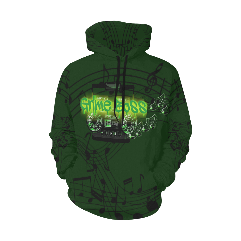 Green Grime Jammin Design All Over Print Hoodie for Men (USA Size) (Model H13)