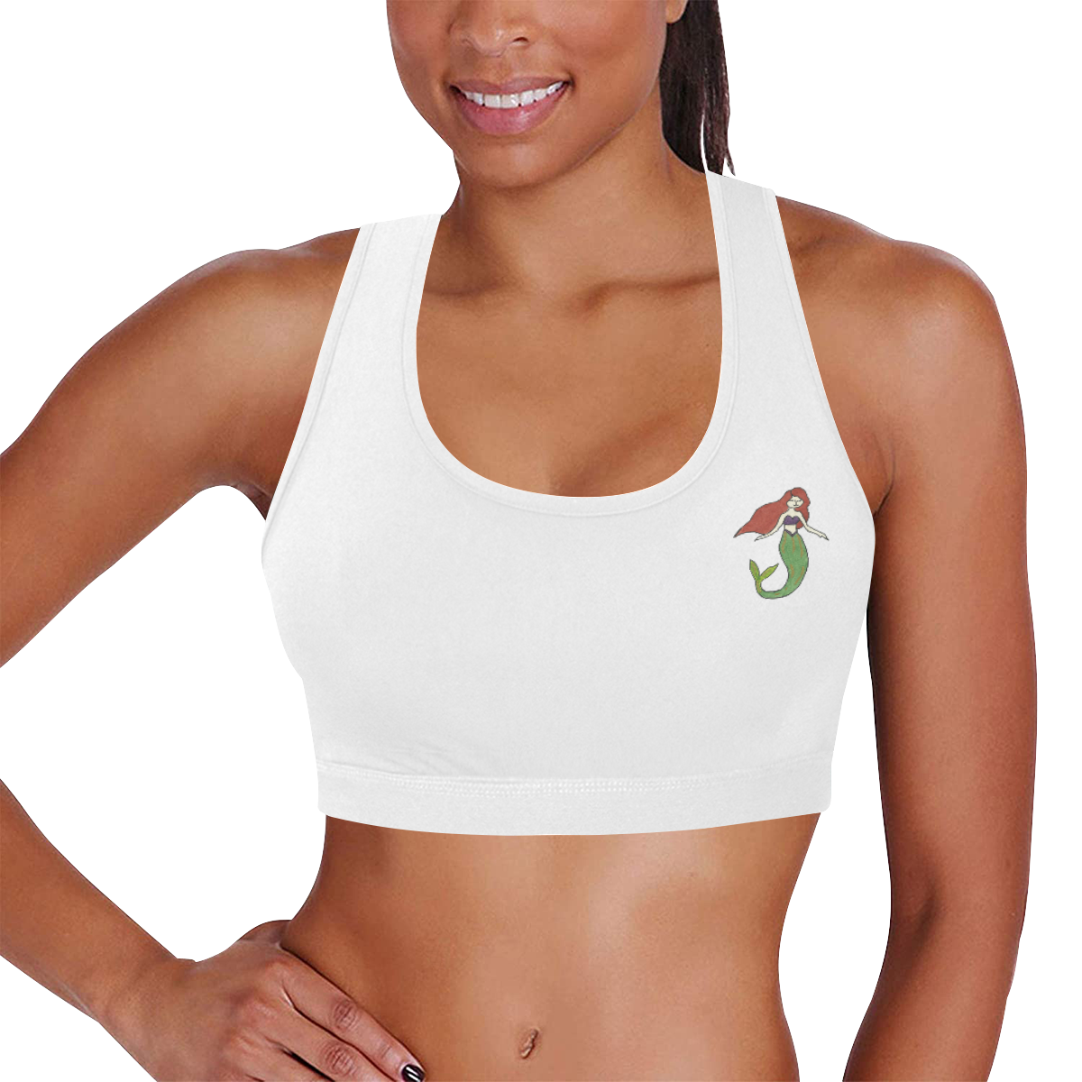 All white sports bra with mermaid motif Women's All Over Print Sports Bra (Model T52)