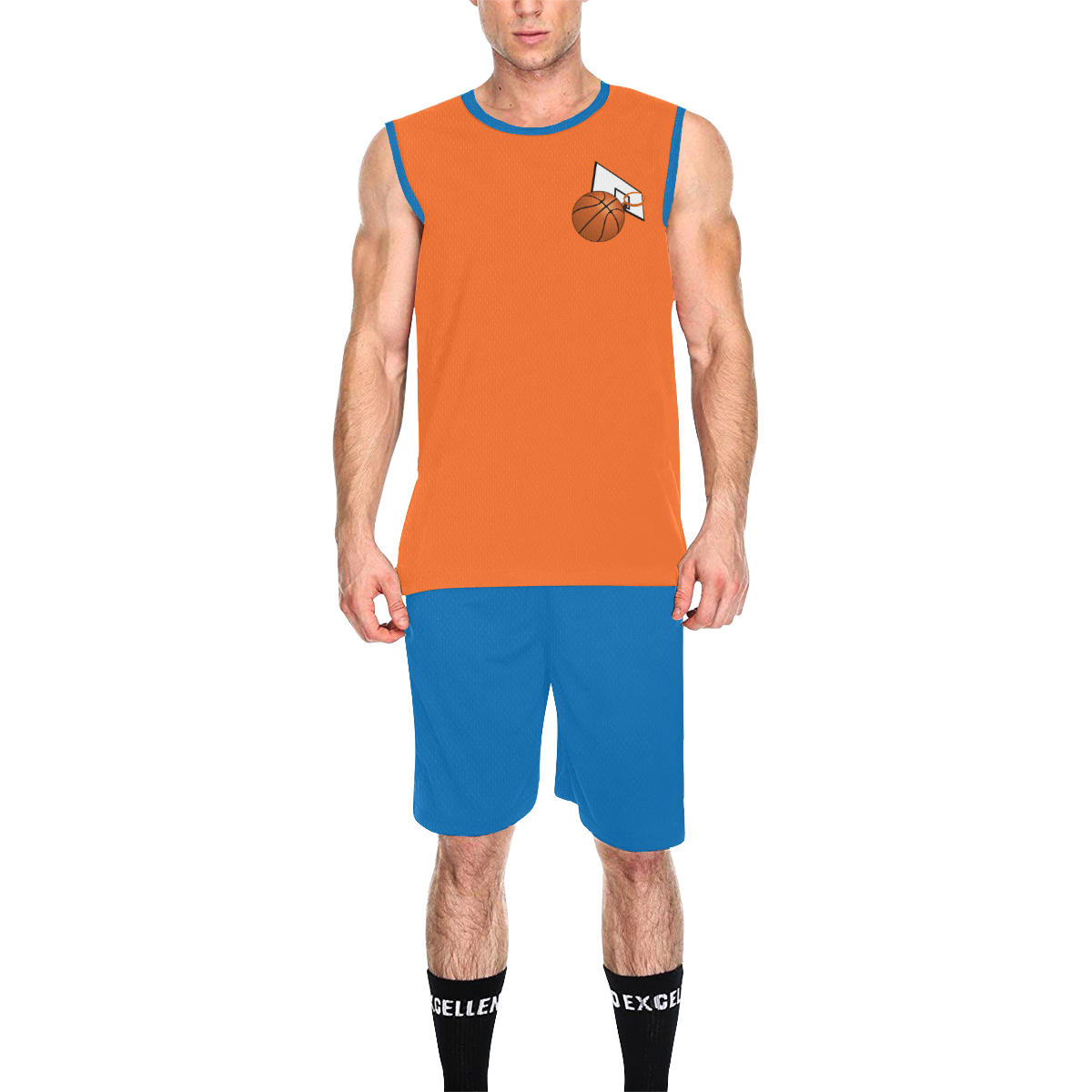 Basketball And Basketball Hoop Cyan Blue and Orange All Over Print Basketball Uniform