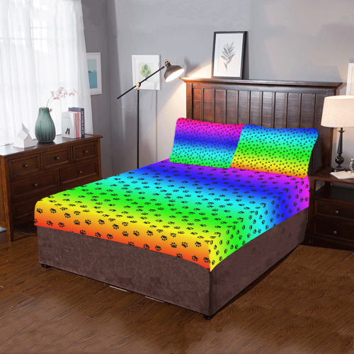 rainbow with black paws 3-Piece Bedding Set