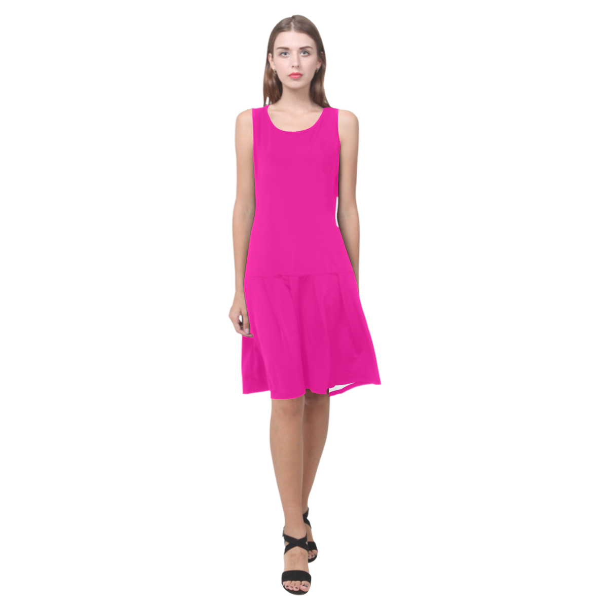 Hot Pink Flair Tank Dress Sleeveless Splicing Shift Dress(Model D17)