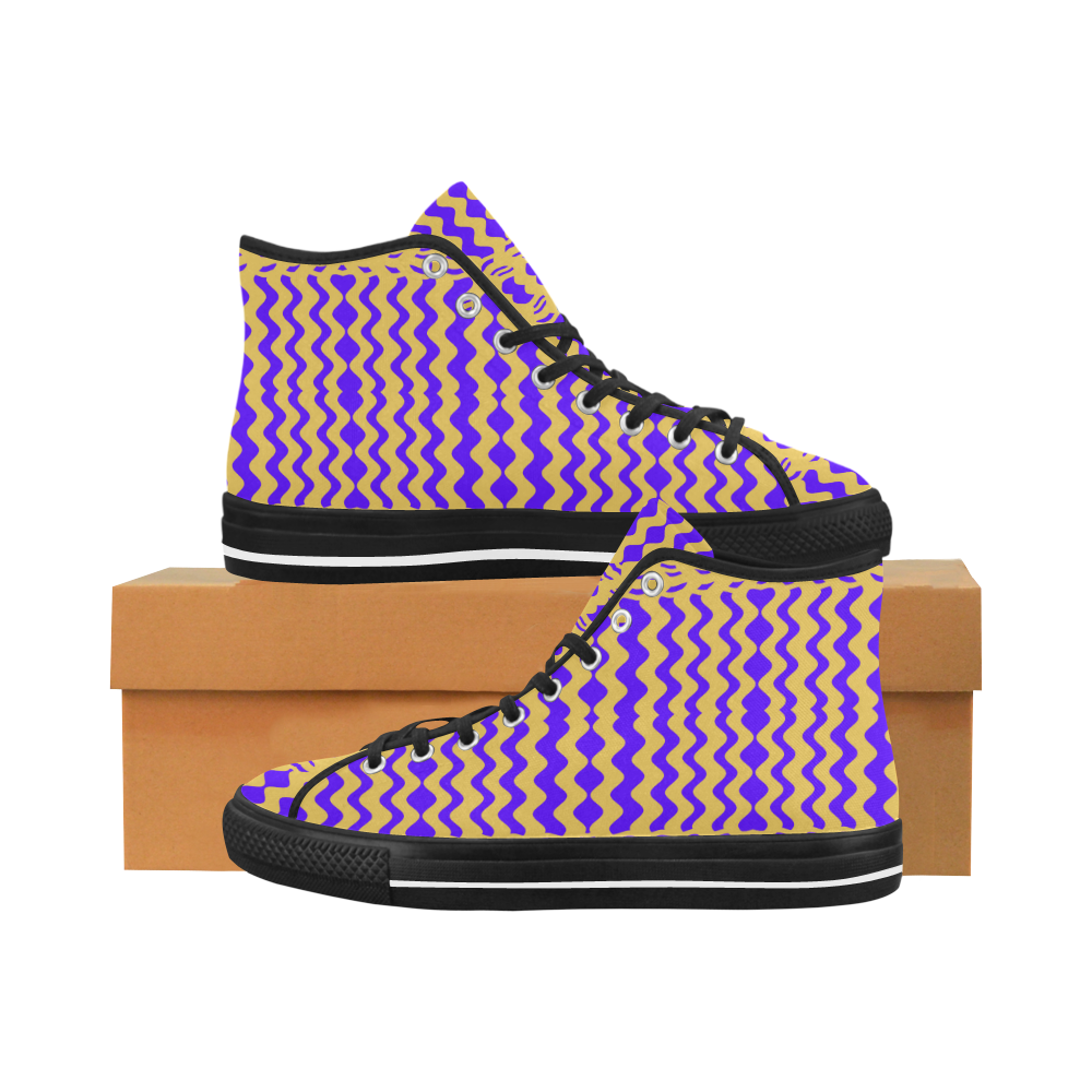 Purple Yellow Modern  Waves Lines Vancouver H Men's Canvas Shoes/Large (1013-1)