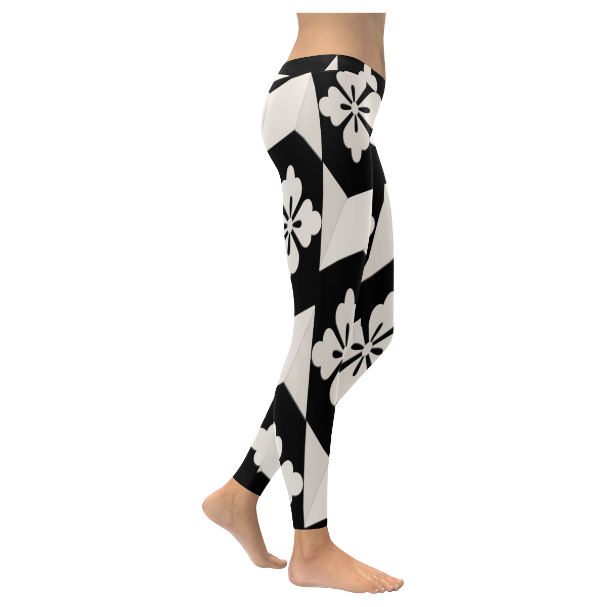 Black White Tiles Women's Low Rise Leggings (Invisible Stitch) (Model L05)