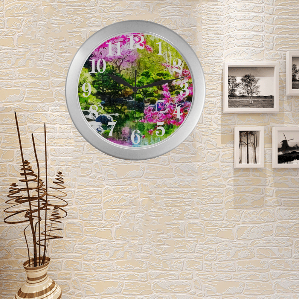 Oriental garden Silver Color Wall Clock