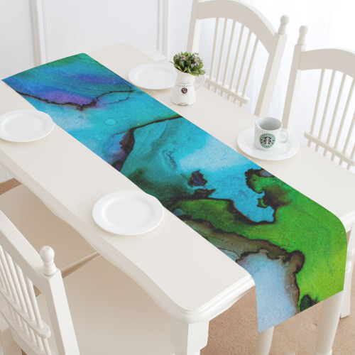Blue green ink Table Runner 16x72 inch