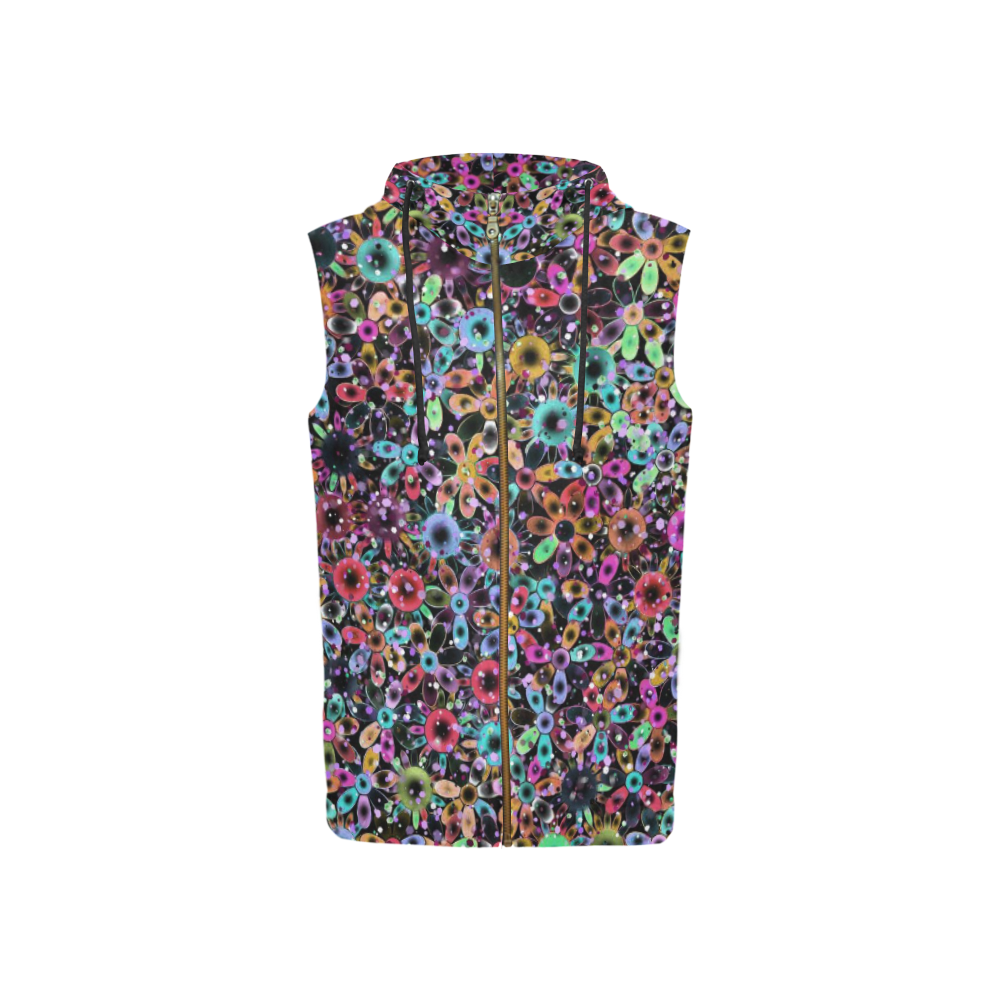 Vivid floral pattern 4181C by FeelGood All Over Print Sleeveless Zip Up Hoodie for Women (Model H16)