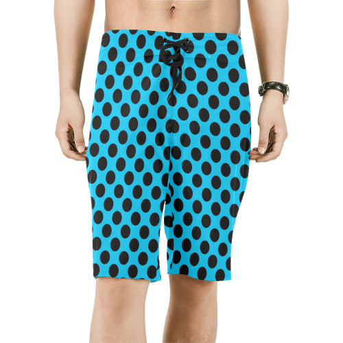 Black Polka Dots on Blue Men's All Over Print Board Shorts (Model L16)