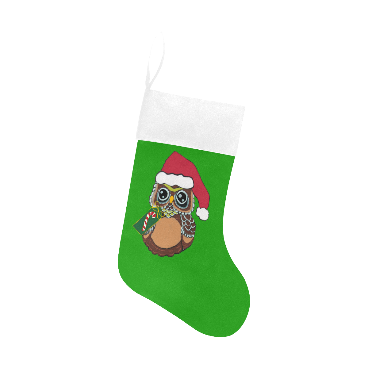 Christmas Owl Green/White Christmas Stocking