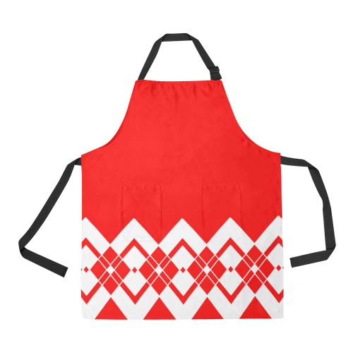 Abstract geometric pattern - red and white. All Over Print Apron