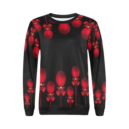 Red Christmas Ornaments with Bows All Over Print Crewneck Sweatshirt for Women (Model H18)