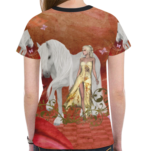 Unicorn with fairy and butterflies New All Over Print T-shirt for Women (Model T45)