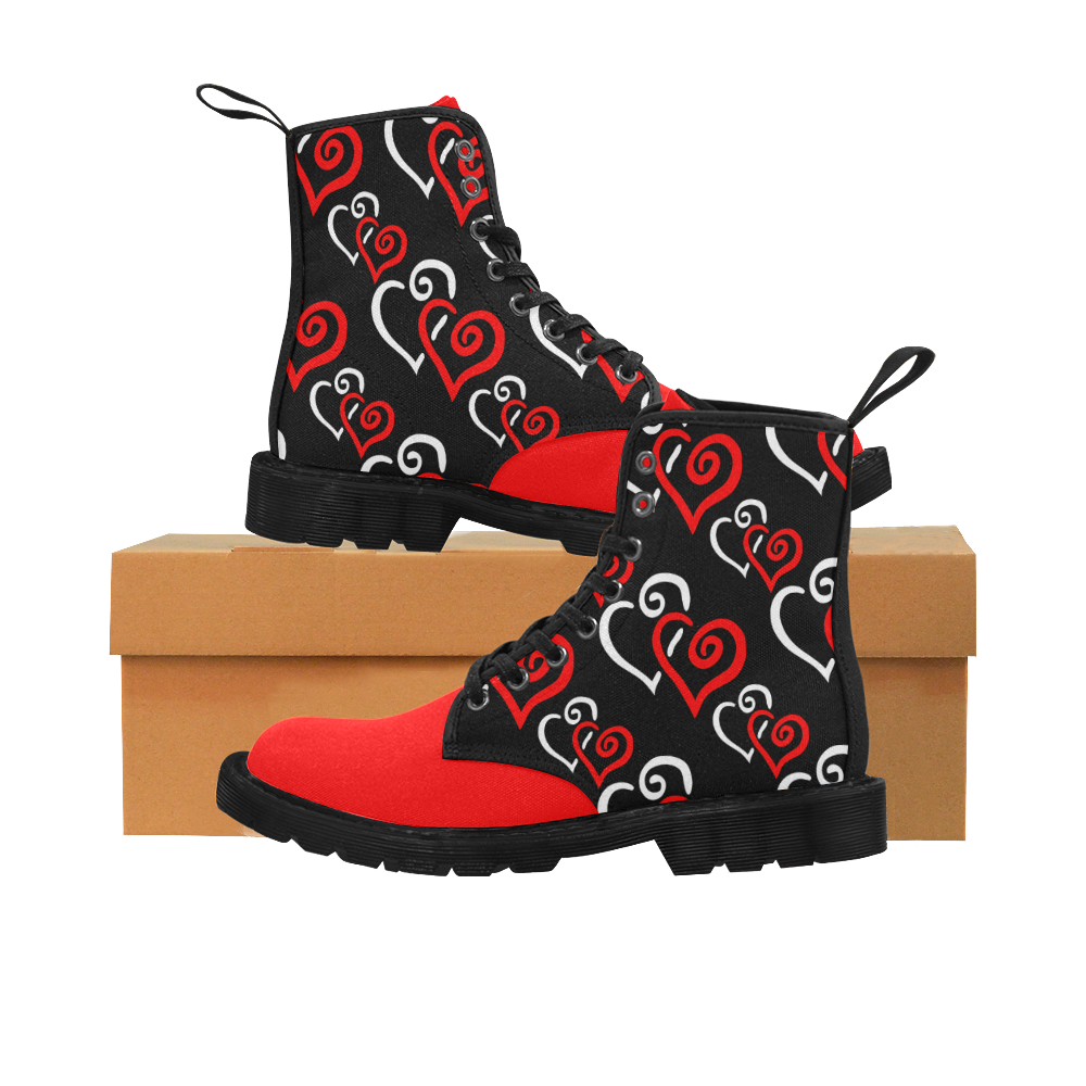 Red Hearts Cheeky Witch Martin Boots for Women (Black) (Model 1203H)