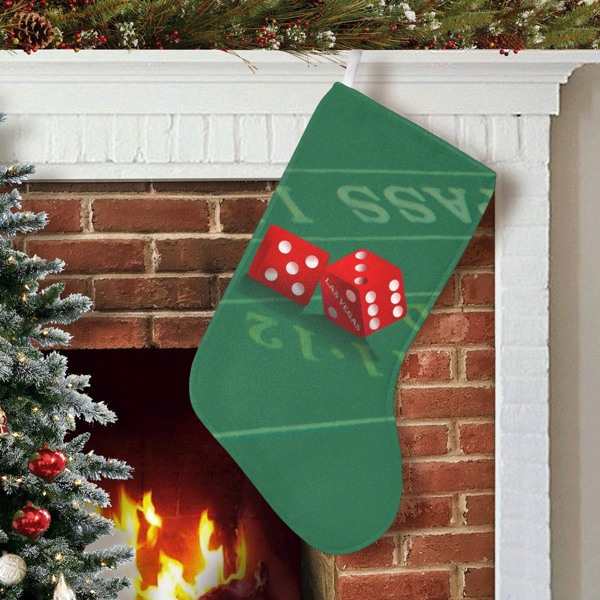 Las Vegas Dice on Craps Table Christmas Stocking (Without Folded Top)