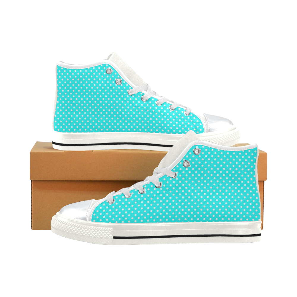 Baby blue polka dots High Top Canvas Women's Shoes/Large Size (Model 017)